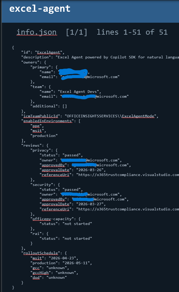 Excel agent metadata